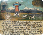 Cuando estaba cuidando su ganado, el pastor Rodrigo Rivera de repente se apareció un platillo volador y se llevó una vaca y luego se desapareció. Da infinitas gracias a San Charbel porque no sufrió daño y los tarugos marcianos se llevaron a la vaca enferma. Puebla, 1949.